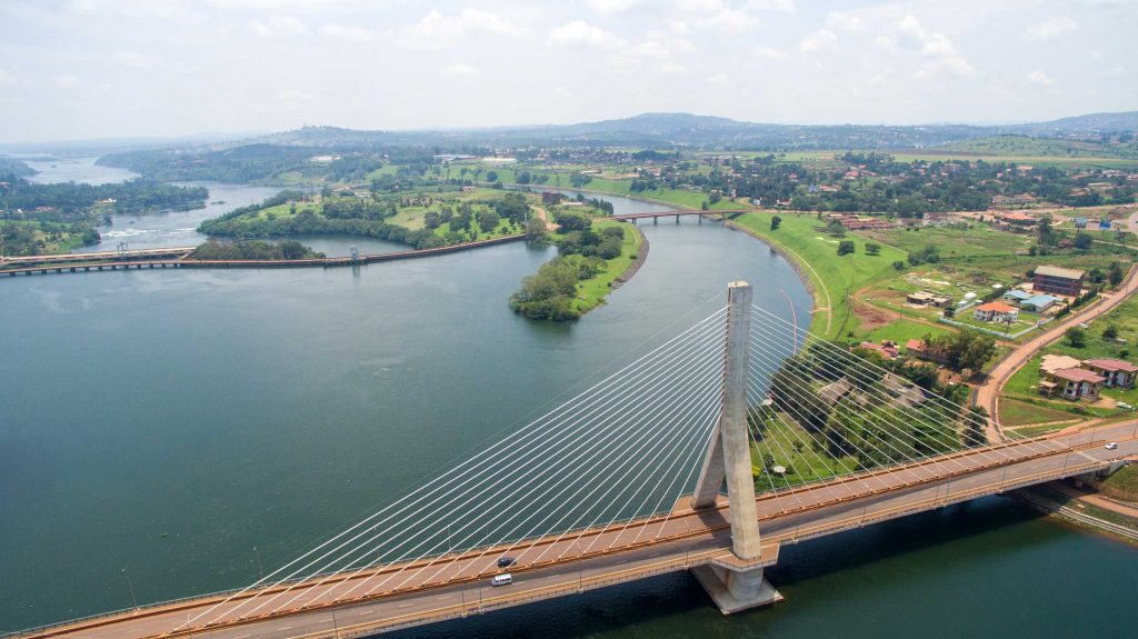 Aerial view of the Source of the Nile Bridge a key destination landmark featured on our 48 hour Jinja Uganda itinerary